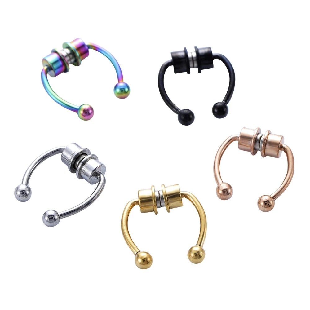 Women Fake Piercing Nose Ring Hoop Septum Non Piercing Nose Clip Rock HipHoop Stainless Steel Magnet Fashion Punk Body Jewelr