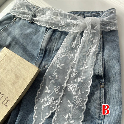 Sweet Lace Elastic Bow Tie Bohemian Waist Chain Belt for Women Fashion Sweater Chain Waist Seal Body Decor Accessories - Styl