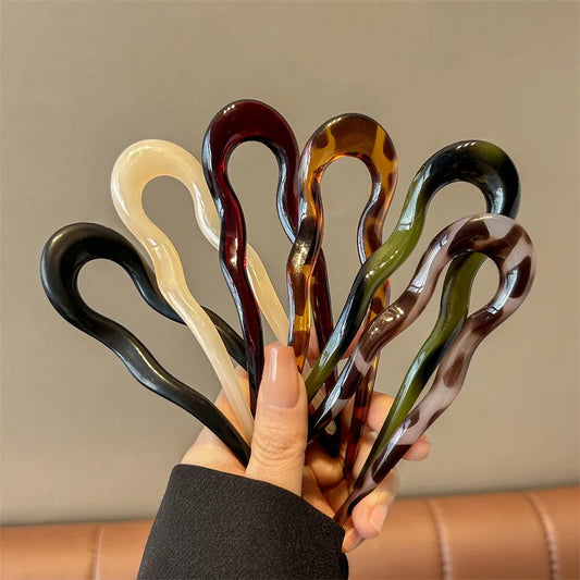 New U-Shaped Hair Fork Women Fashion Tortoiseshell Acetate Hairpin Geometric Design Headwear Hair Sticks Girl Hair Accessorie