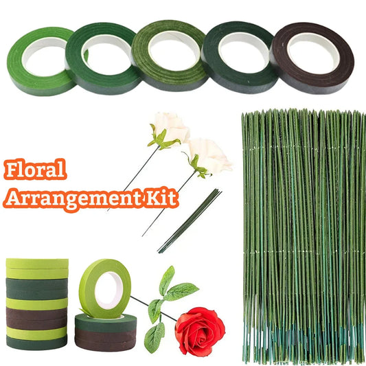 Green Flower Stem Sticks DIY Floral Material Handmade Wire Stem Floriculture Tape Self-adhesive Bouquet Floral Stem Paper Tap