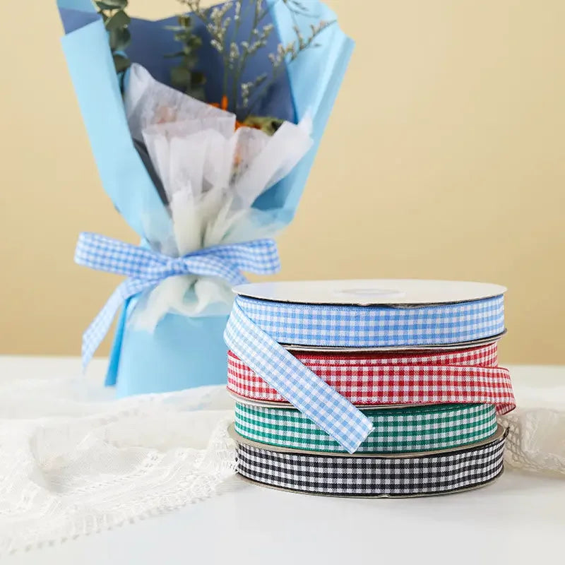 5Yards New 25mm Plaid Cotton Ribbon Wedding Christmas Decoration DIY Sewing Fabric Handmade Bow Ribbon Flower Gift Packaging