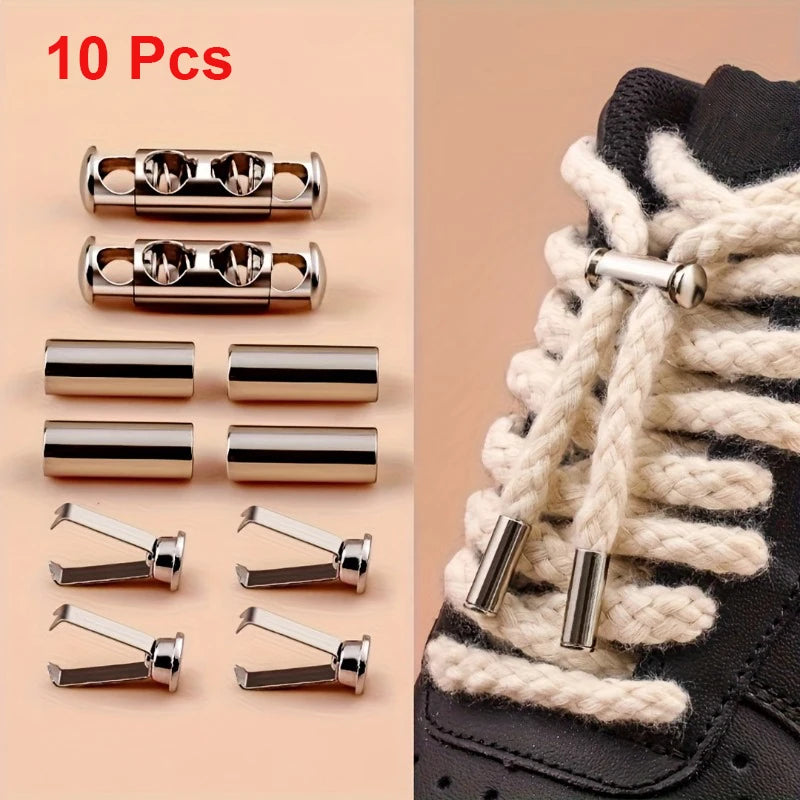 10Pcs No-Tie Shoelace Locks Spring Buckle Adjustable Metal Clips Sturdy Durable No-Install Drawstring Buckles for Hoodies Jac