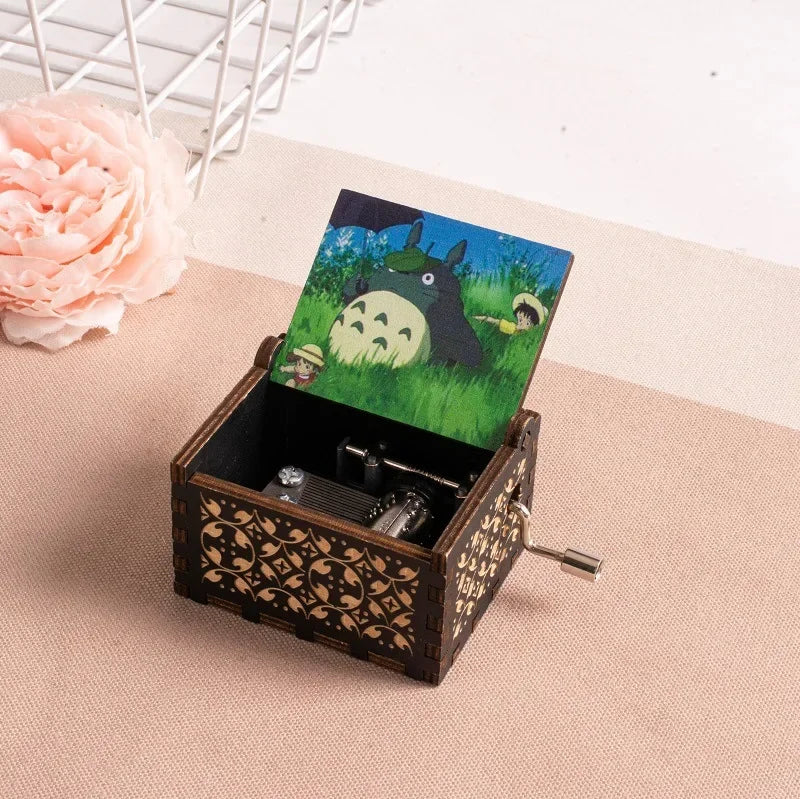 2025 HOT NEW GOOD toy Wooden painted music box, Totoro music gift, ornament, light luxury wooden hand cranked music box - Q