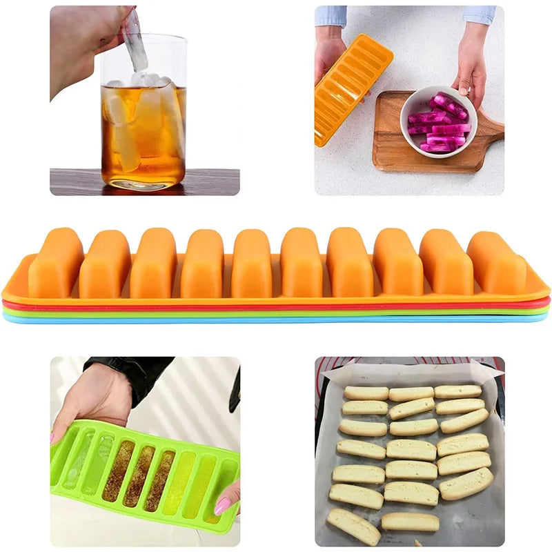 Long Strip Silicone Mold 10 Cavity Finger Shaped Chocolate Rectangular Cereal Chocolate Bar Cookie Ice Cube Trays Baking Tool
