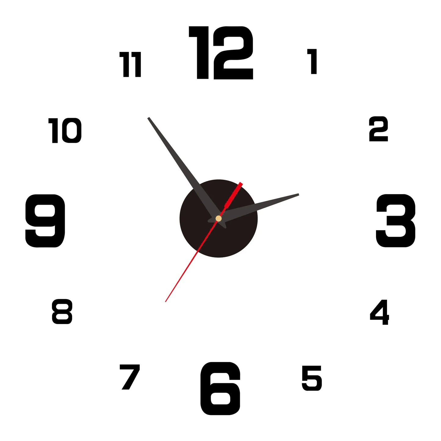 3D Creative Frameless DIY Wall Hanging Clock Wall Stickers Home Mute Digital Clock Living Room Office Wall Decoration - Black