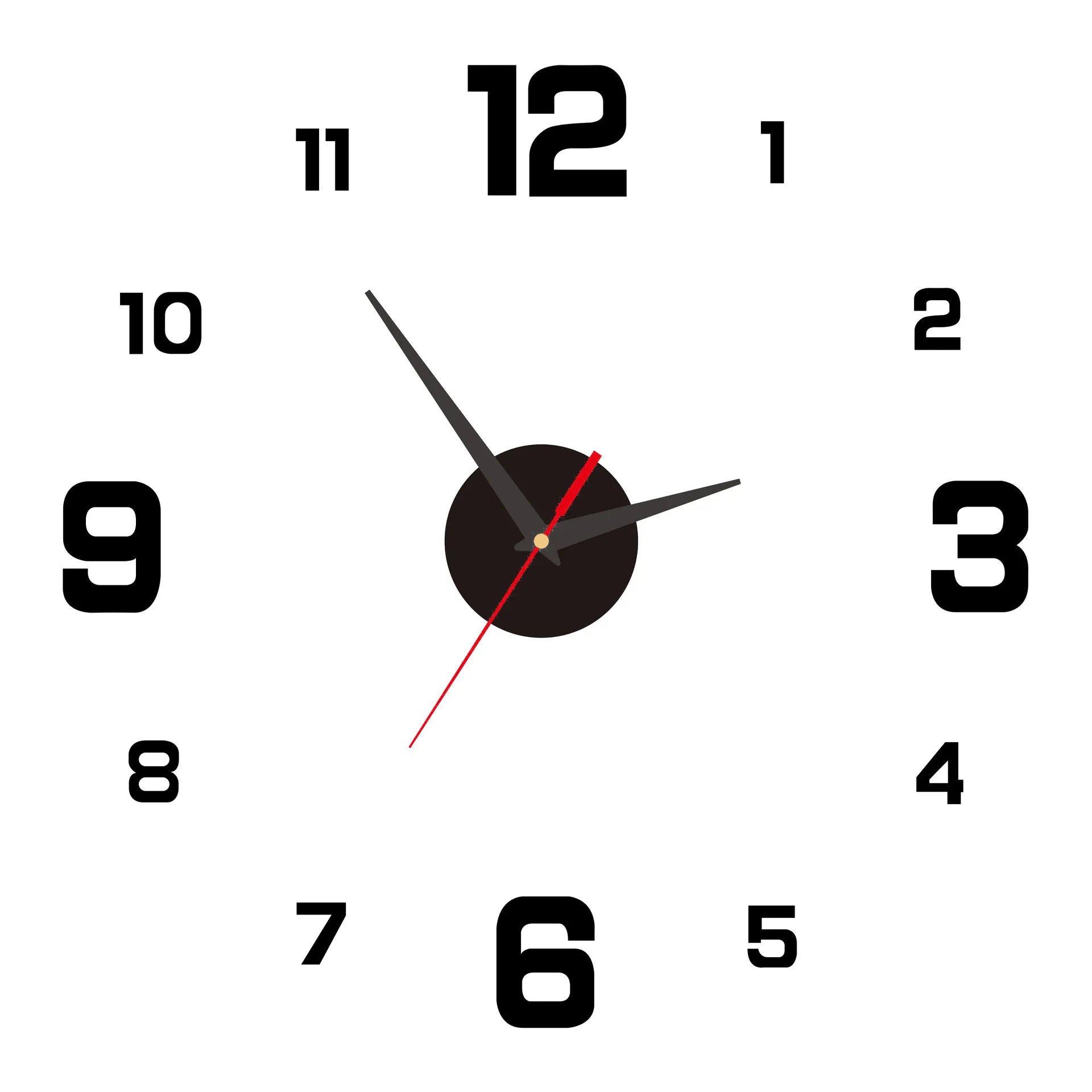 3D Creative Frameless DIY Wall Hanging Clock Wall Stickers Home Mute Digital Clock Living Room Office Wall Decoration - Black