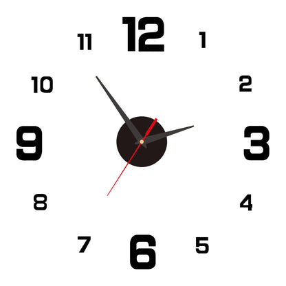 3D Creative Frameless DIY Wall Hanging Clock Wall Stickers Home Mute Digital Clock Living Room Office Wall Decoration - Black
