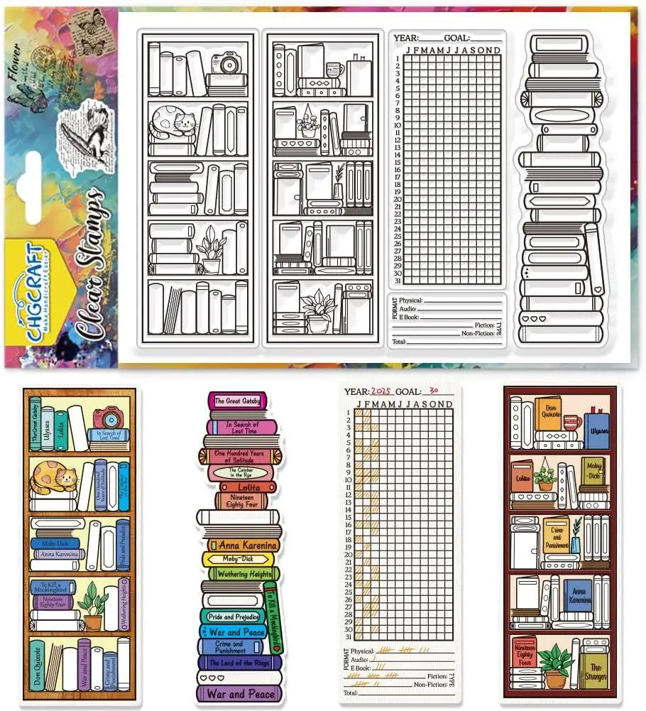 Bookcase Clear Stamps Reading Records Transparent Stamps Puppy Silicone Clear Stamp Seals for DIY Scrapbooking Photo Album - 