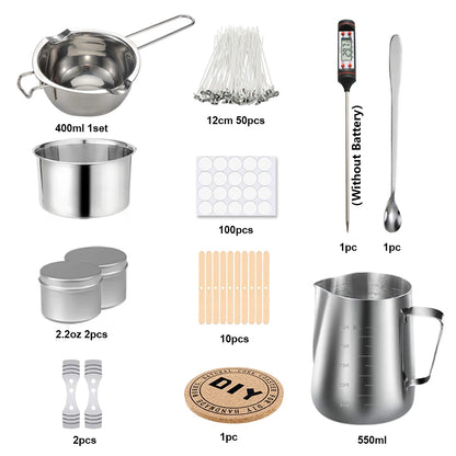 DIY Candle Kit Aromatic Candles Making Tool Set Sticker Stainless Steel Wax Melting Pot Candle Making Supplies For Beginer