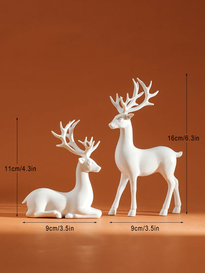 2 Pcs Reindeer Christmas Table Decoration for Home Indoor Xmas Holiday Small Statue Rustic Table Decor Christmas Reindeer Dec