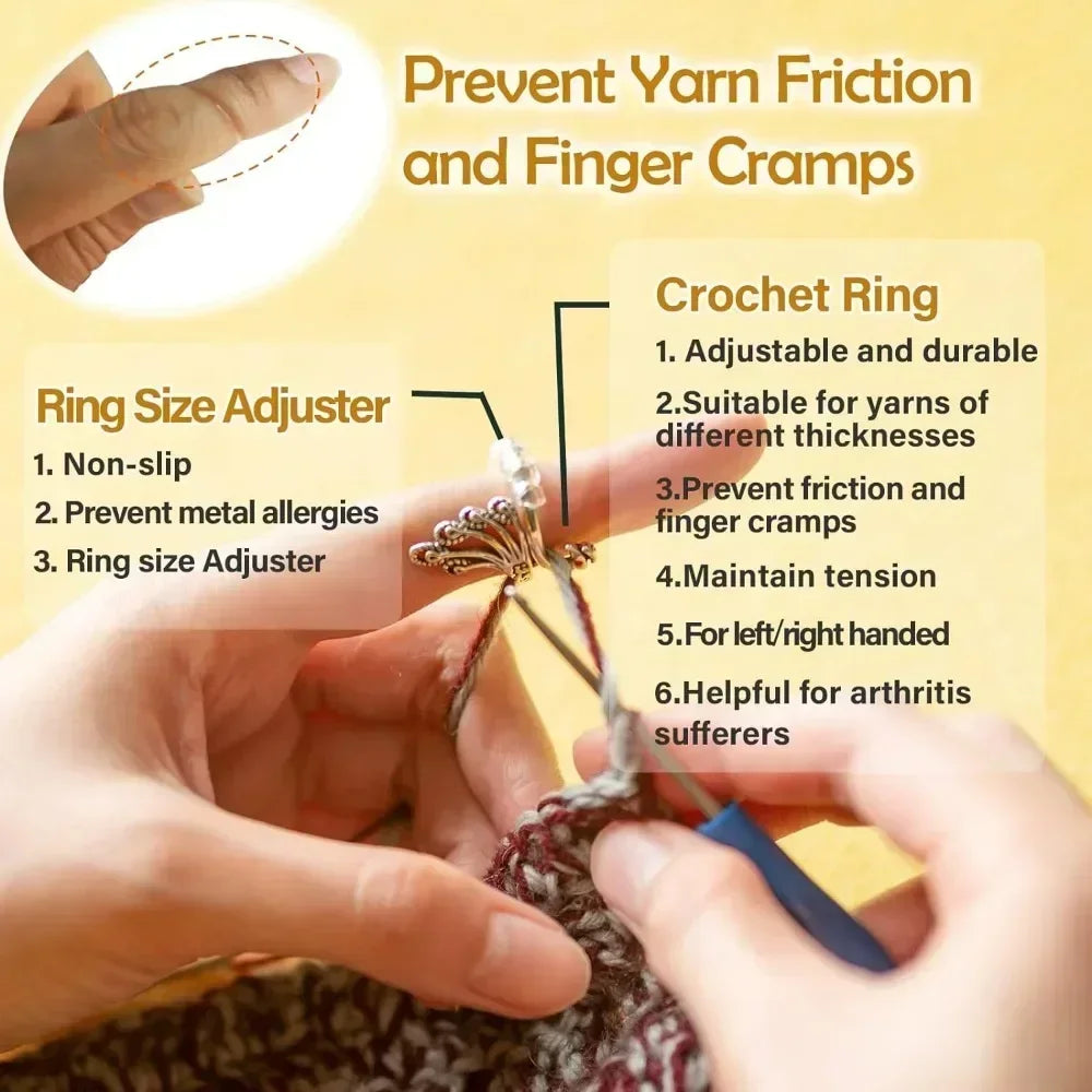 Adjustable Crochet Tension Cute Cat Ring, Beginner Knitting Crochet Hook Ring, Yarn Guide Finger Holders Thimbles Winder Tool