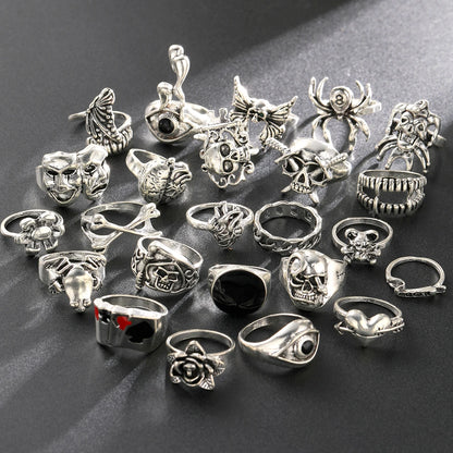24 Pcs Gothic Skeleton Unisex Ring Set Punk Grunge Butterfly Frog Woman Man Jewelry Hip Hop Party Street Ring Accessories Gif