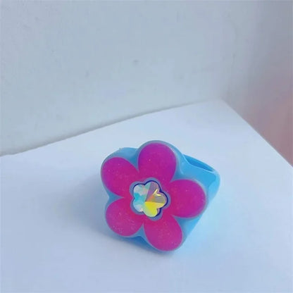2022 New Sweet Multicolor Resin Oil Drip Ring for Women Geometric Oval Flowers Beads Rhinestones Ring Cute Jewelry HangZhi - 