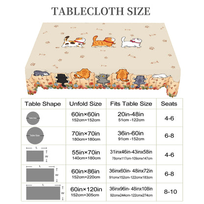 1 Piece of Cute Cat Round Tablecloth, 5 Sizes Available, Cute Cartoon Cat Pattern Printed Desk Tablecloth, Edge Embossing Pro