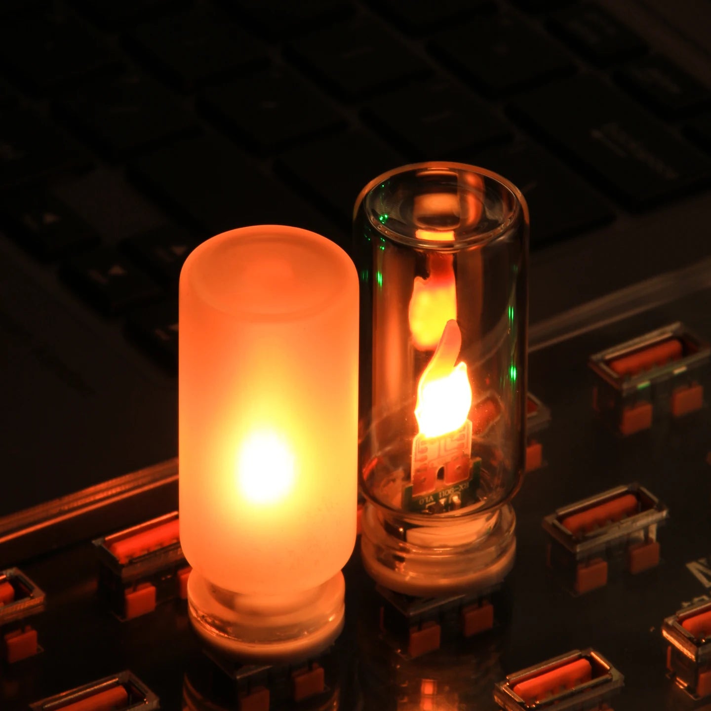 USB Flame Flickering LED Frosted Clear Glass Candle Night Light Simulated Flame