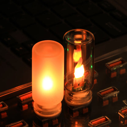 USB Flame Flickering LED Frosted Clear Glass Candle Night Light Simulated Flame