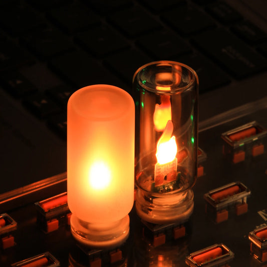 USB Flame Flickering LED Frosted Clear Glass Candle Night Light Simulated Flame