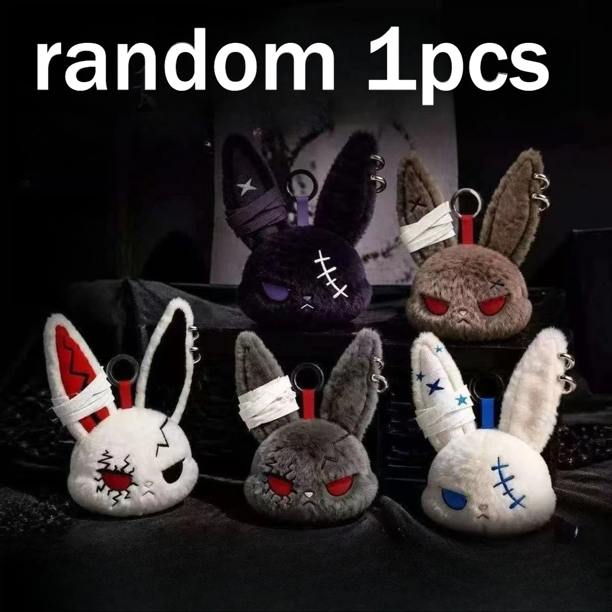 Hot Gothic Bunny Plush Keychain RabbitBag Charm with Bandage Desian Kawaii Key Ring Pendant Car Bag Ornament Gift To