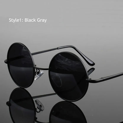 Retro Vintage Round Polarized Sunglasses Men Brand Designer Sun Glasses Women Alloy Metal Frame Black Lens Eyewear Driving UV