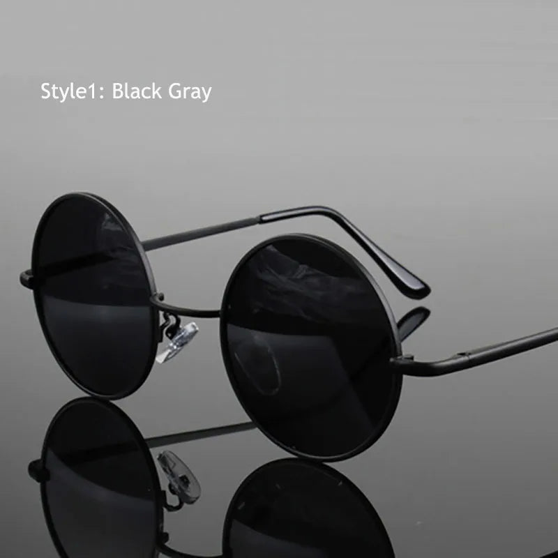 Retro Vintage Round Polarized Sunglasses Men Brand Designer Sun Glasses Women Alloy Metal Frame Black Lens Eyewear Driving UV