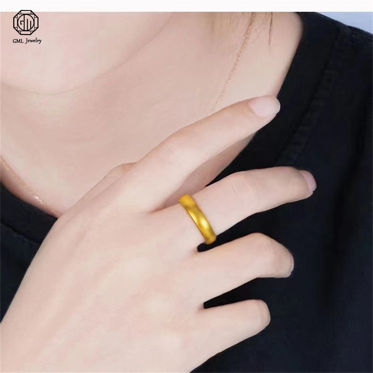 Sand Gold Adjustable Ring Matte Wide Band Openable Fade Resistant Unisex Couple Jewelry Solid Minimalist Gift