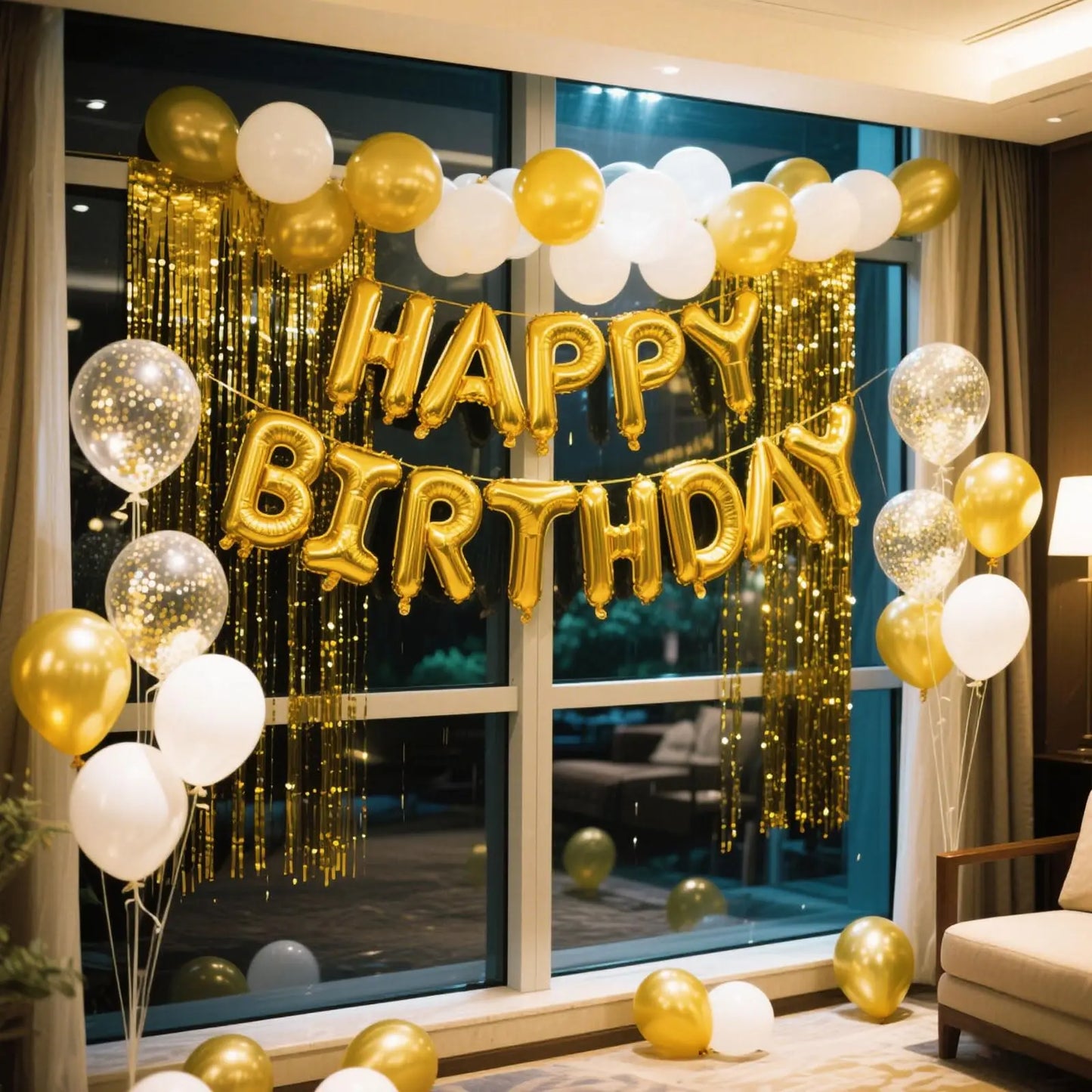Gold Blue Happy Birthday Balloon 16Inch Foil Letters Birthday Sign Banner Bunting for Girls Boys Kids Adults Birthday Decorat