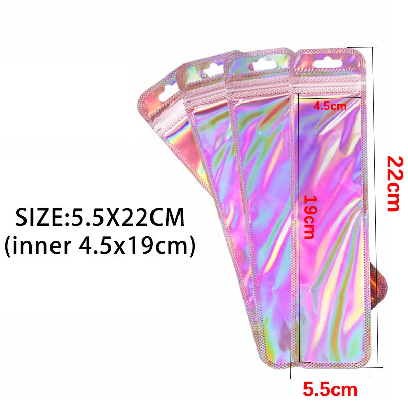 50pcs Iridescent Self Sealing Bags Pink Laser Plastic Pouches Resealable Zip Lock Packaging for Jewelry Display Retail Bags -