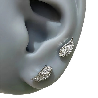 Fashion Zircon Wing Stud Earrings for Women Luxury Shiny Crystal Creative Angel Wings Cross Silver Color Ear Studs Jewelry Gi