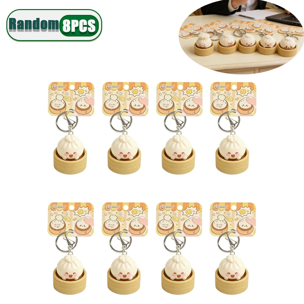 1-8PCS Cute Steamed Bun Squeeze Keychain Realistic Dimsum Design Soft Slow Rebound Decompression Fidget Stress Relief Toy - R
