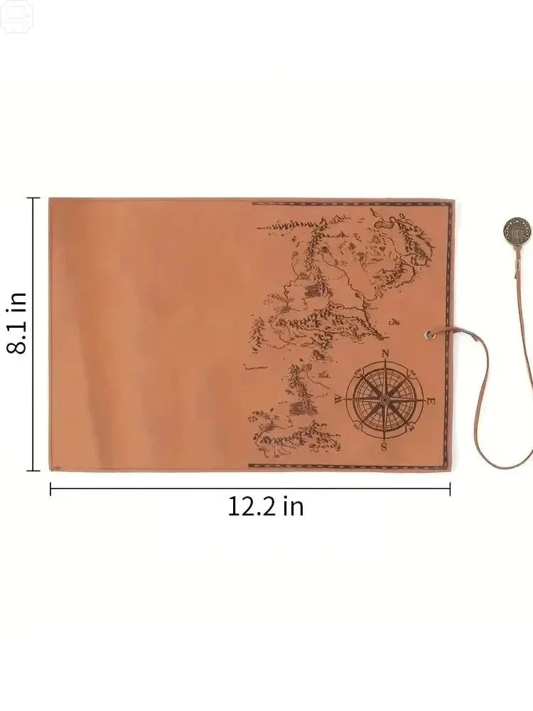 Vintage Treasure Map Roll Pencil Case – Large Capacity Leather Stationery Bag with Embossed Buckle