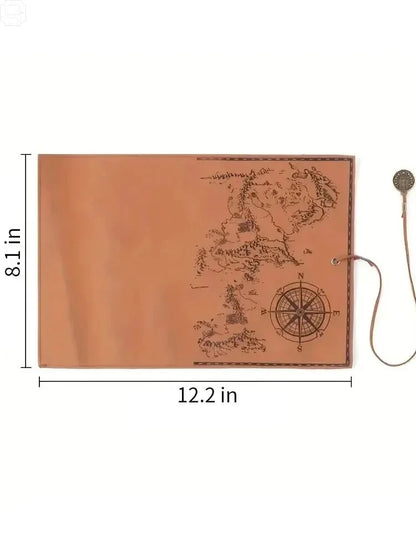 Vintage Treasure Map Roll Pencil Case – Large Capacity Leather Stationery Bag with Embossed Buckle