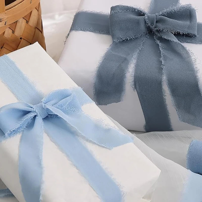 5m/Roll Frayed Silk Ribbon Edged Wrinkle Chiffon Handmade Ripped Wedding Party Flower Bouquet Gift Packing Decorations DIY Cr