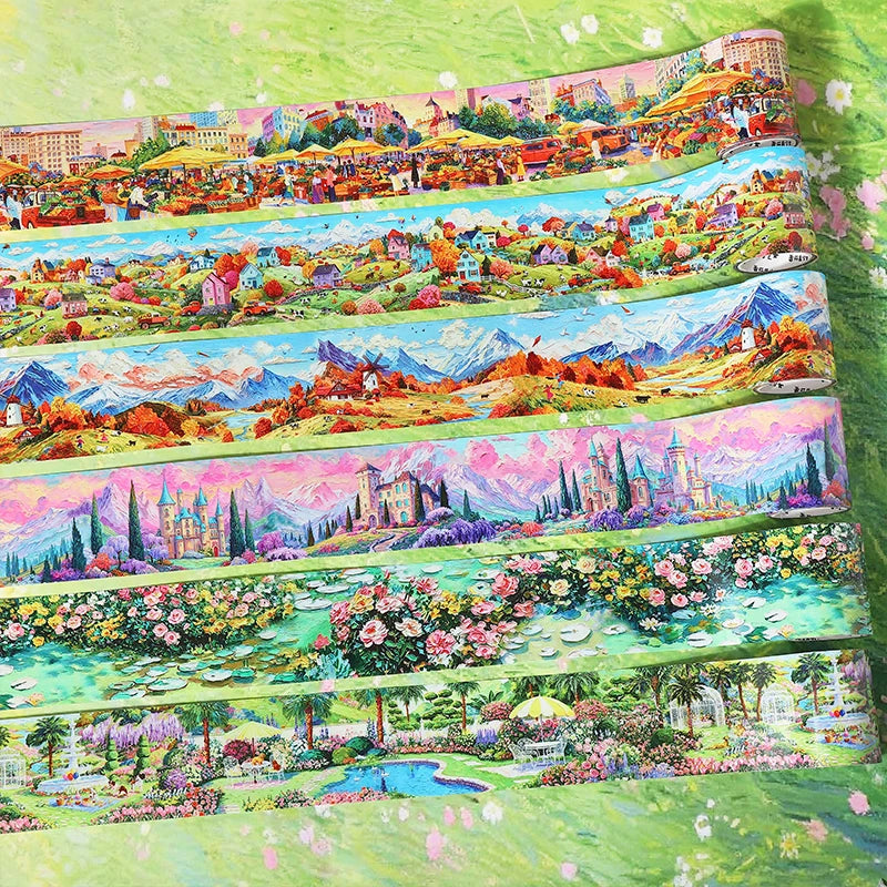 Wide European Town Scenery Washi Tape, Background Tape for Junk Journal Scene Making, Ideal Holiday & Birthday Gift