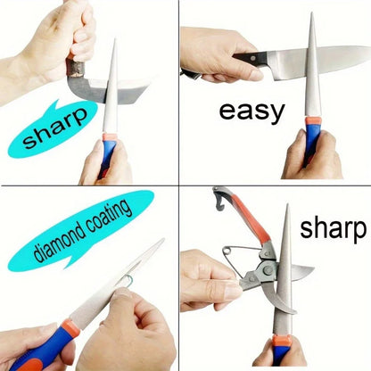 Diamond sharpening stone with one stone and two birds, double-sided flat and curved design, easy to grip handle