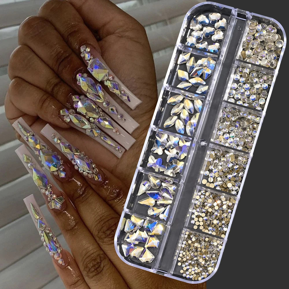 100/50cm Long Luxury Crystal Chain Nail Charms 1.5/2mm Shinying Clear/AB Diamond Nail Art Metal Steel French Manicure Crystal