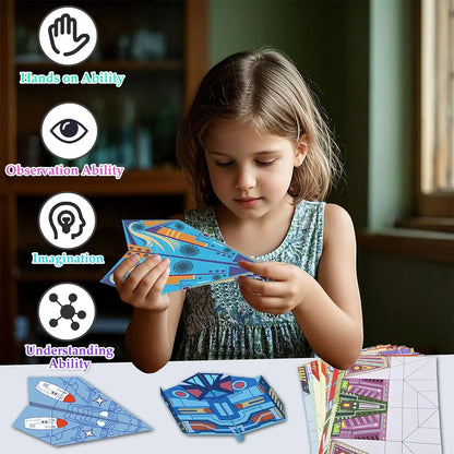 12/32 Sheets Origami Paper Airplane Kit 16 Classic Designs World Record Planes Boys Girls Beginner Gift Party Favor Easy to F