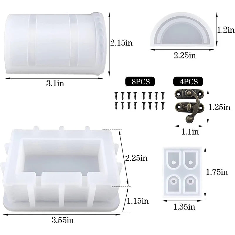 DIY Storage Box Silicone Mould Set Treasure Chest Jewelry Organizer Resin Molds Gypsum Clay Crafts Making Supplie for Home De