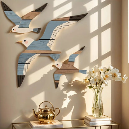3PCS Wooden Seagull Wall Decorations Nautical Coast Theme Retro Beach Marine Bird Living Room Bedroom Wall Art Decoration
