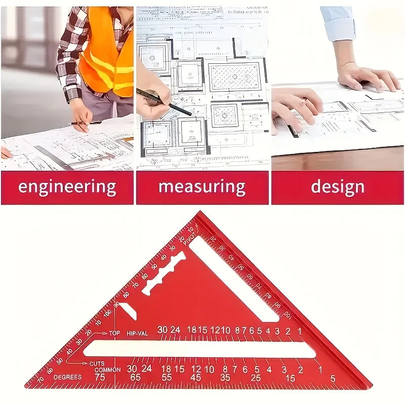 Precision aluminum square - red triangular woodworking ruler, home decoration and design projects