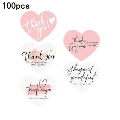 100-500pcs Heart Pink Thank You Stickers For Supporting Business Package Decoration "Gorgeous Thanks" Business Stickers - H08
