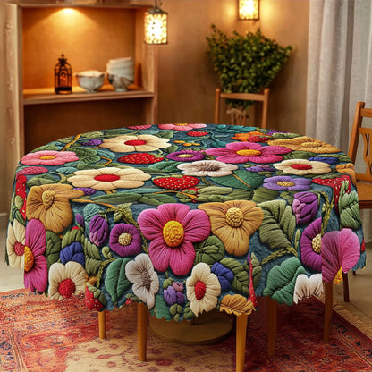 1 Piece of Spring Floral Print Tablecloth, Colorful Flowers, Strawberry Pattern, Embossed Edge Craftsmanship, Available in Ro