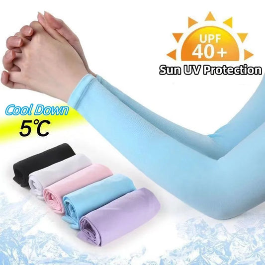 1 Pair Summer Long Ice Silk Arm Sleeves Sun UV Protection Hand Protector Cover Sunscreen Outdoor Elastic Half Finger Gloves S
