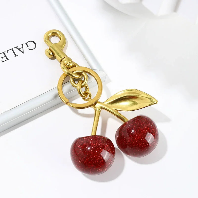 Trendy Red Cherry Pendant Keychain for Women Cute Bag Decorations Multifunctional Jewelry Car Key Accessories Charm Keyring G