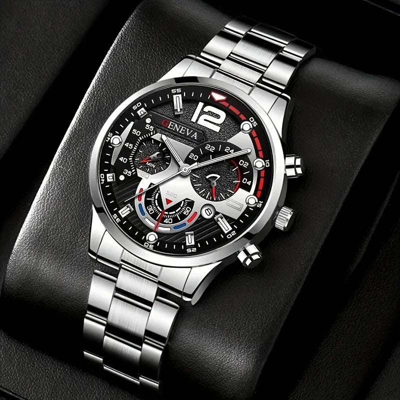 4pcs/1pcs Fashionable Men's Quartz Watch - Stainless Steel Strap, Round Zinc Alloy Case, Electronic Sports - 5