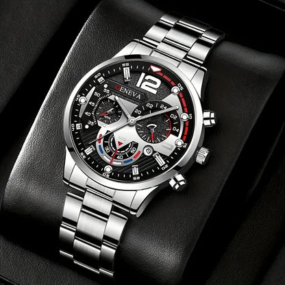 4pcs/1pcs Fashionable Men's Quartz Watch - Stainless Steel Strap, Round Zinc Alloy Case, Electronic Sports - 5