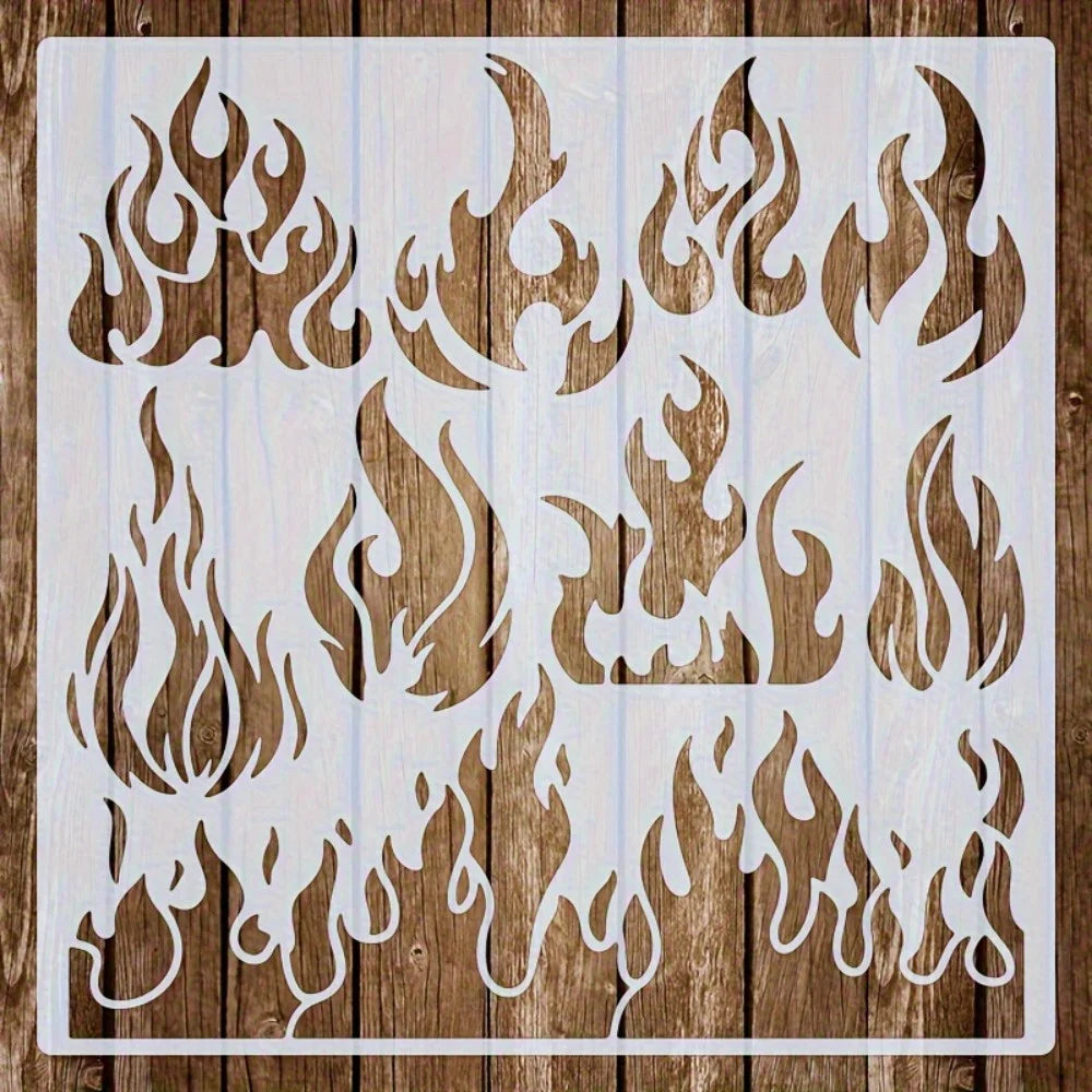 1Pc Large Flame Stencil Reusable Soft Plastic Template for DIY Wall Art Home Decor Painting on Wood Canvas Fabric - 1pcs