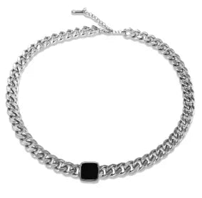 Square Pendants Delicate Stainless Steel Chain Pendant Necklace For Women Necklace - C14 Silver