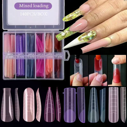 140pcs/box Nail Forms Set Colorful Full Nail Forms Top Molds Tips For Nails Gel Extension Forms Fake Building Mold Tools