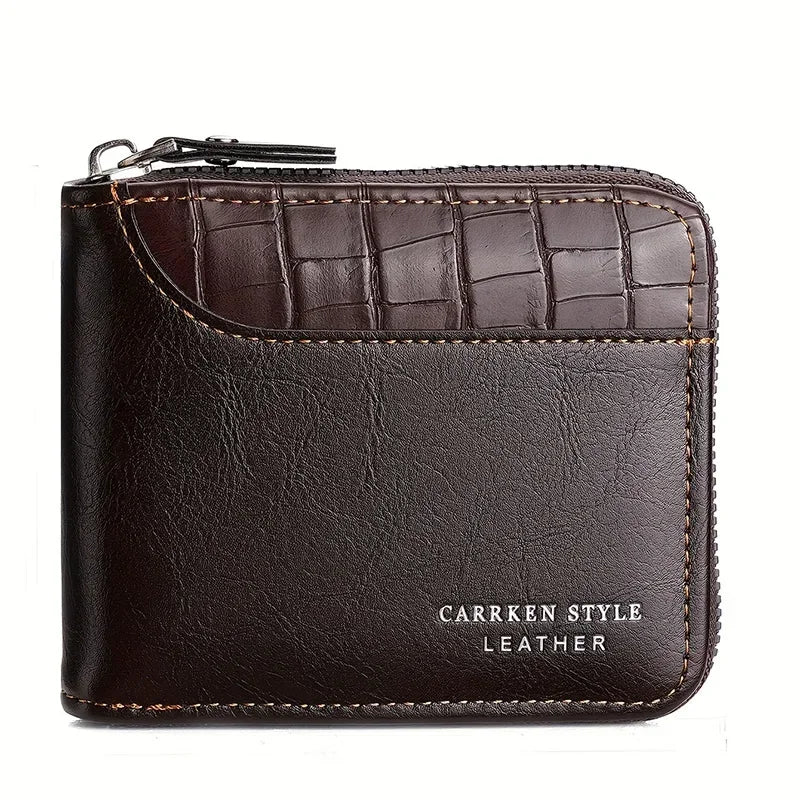 Leather Men’s Wallet Luxury Mens Purse Male Zipper Card Holders with Coin Pocket Rfid Wallets Gifts for Men Money Bag - Coffe