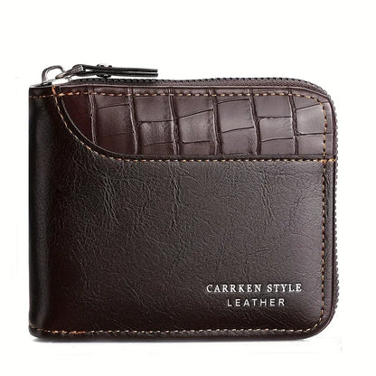 Leather Men’s Wallet Luxury Mens Purse Male Zipper Card Holders with Coin Pocket Rfid Wallets Gifts for Men Money Bag - Coffe